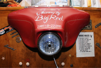 All that remains of Howard’s beloved motorcycle is this tribute to “Big Red,” made into a night light by a family friend.