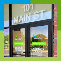Up-close view of the front doors on the new Winters Primary and Urgent Care facility.