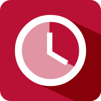 Red background with the white vector image of a clock.