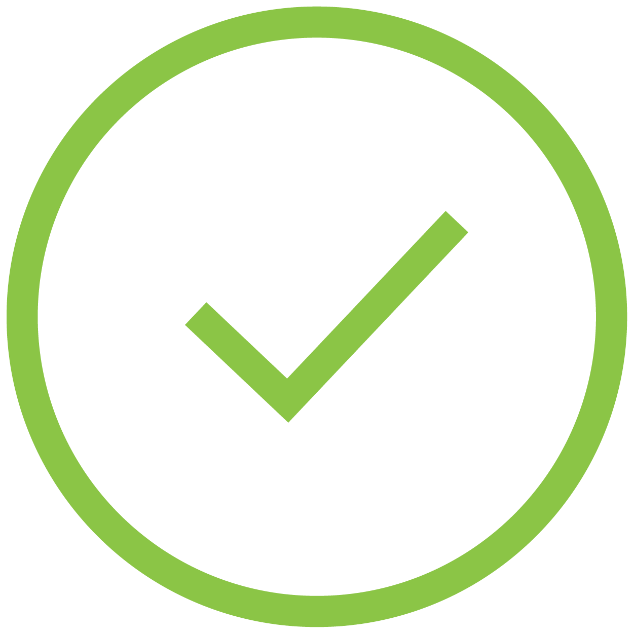 Light green icon of the outline of a circle with a checkmark in the center.