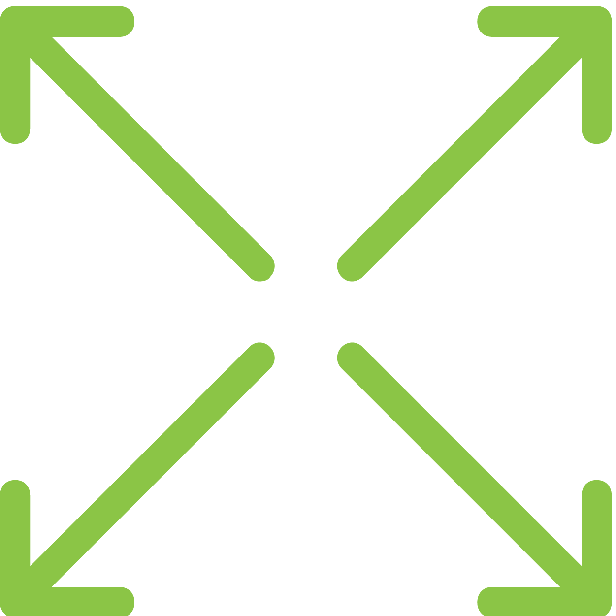 Light green icon of four arrows pointing outwards in each corner from the center.