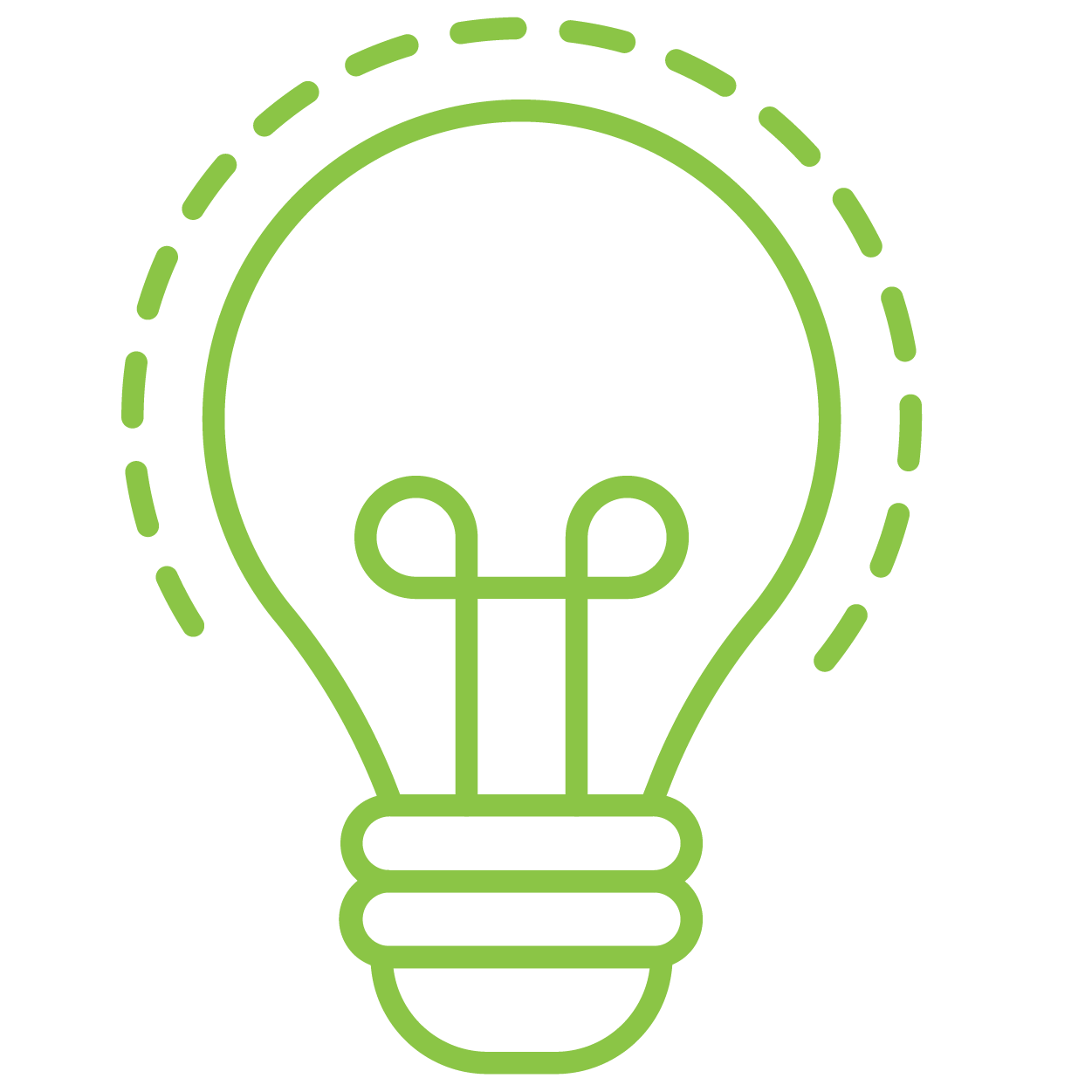 Light green icon of a lightbulb.